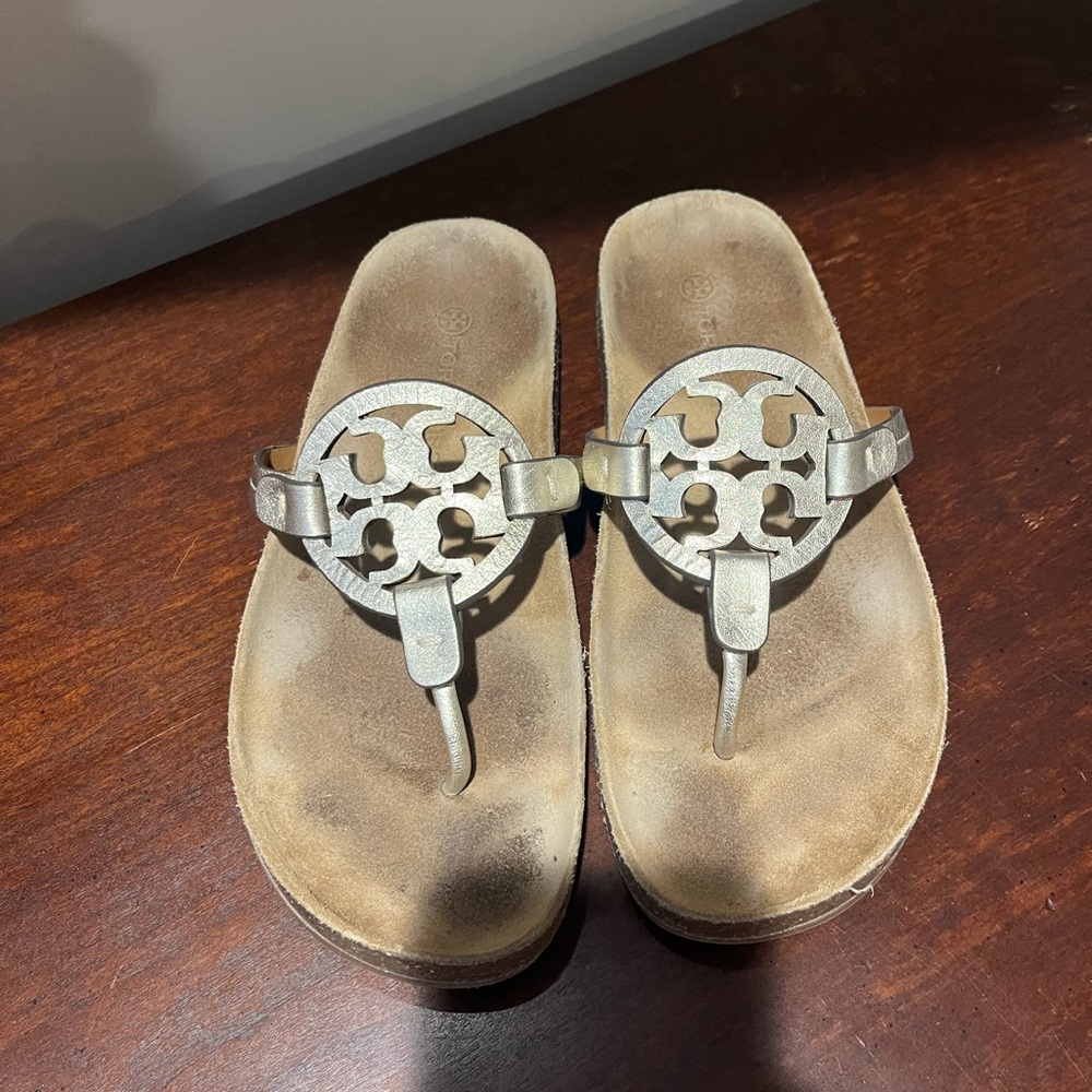 Authentic Tory Burch Miller Cloud Metallic Goat Leather/Cork